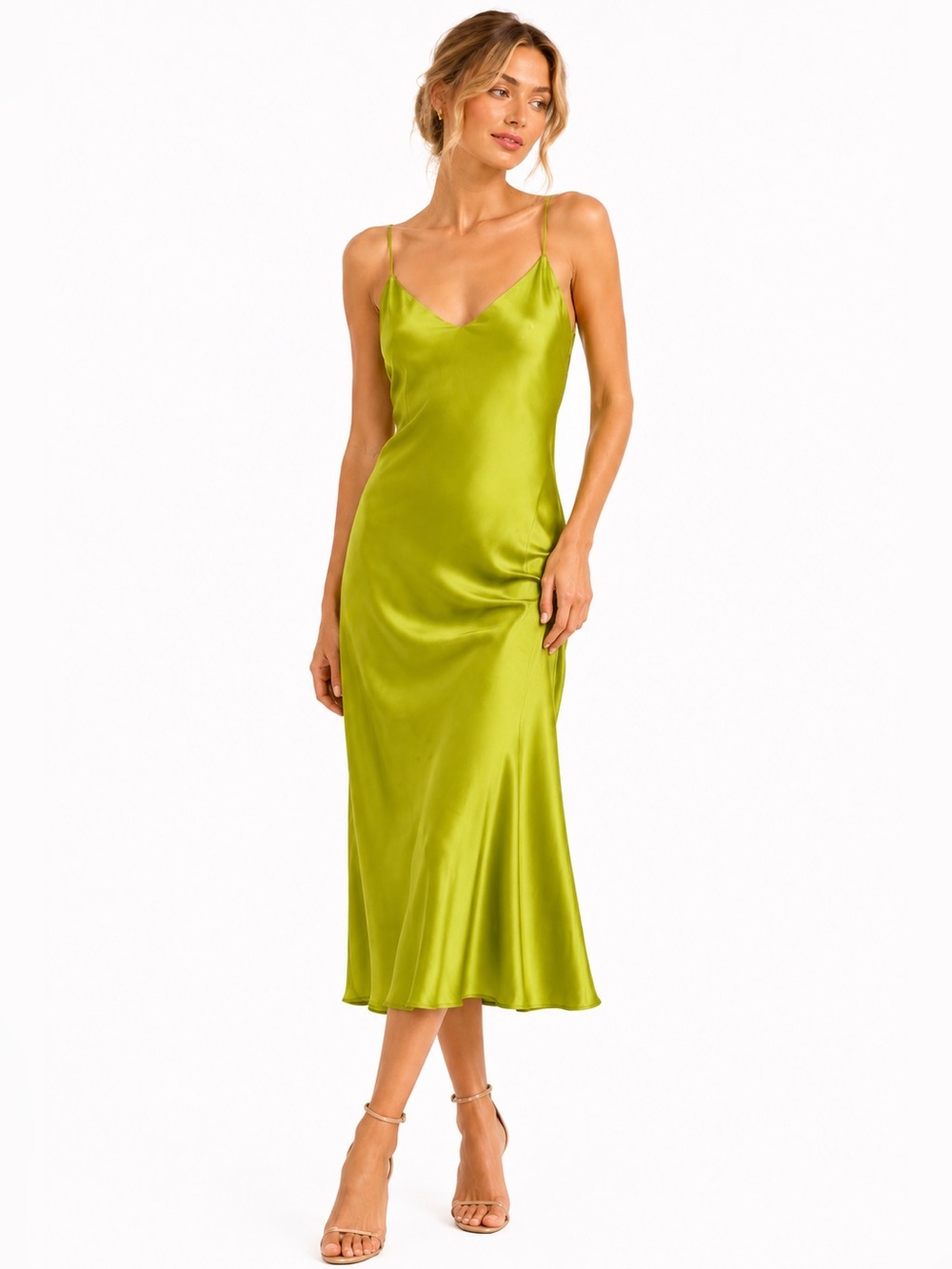 Gold Hawk Palm Springs Green Silk Midi Dress L NWT